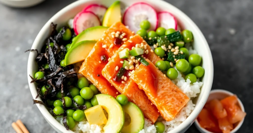 cooked salmon poke bowl