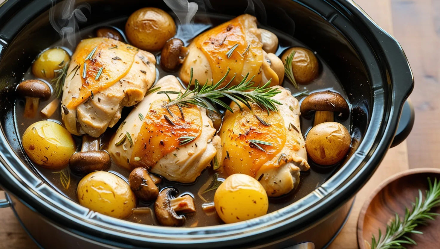 chicken mushroom potatoes rosemary crock pot recipe